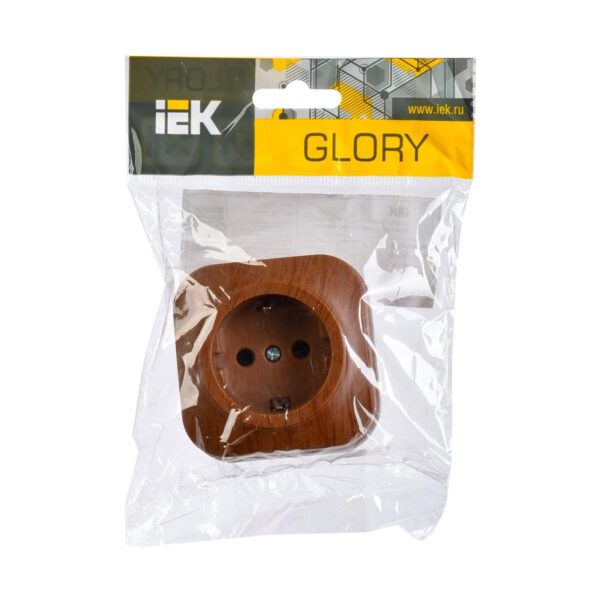Розетка открыт. уст. "Glory" 1местн. с заземл.  РС20-3-ХД 16А, Дуб 237454 — изображение 2