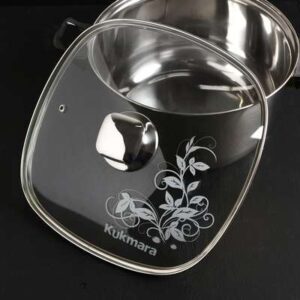 Крышка стек.,квадратная 26см, с ободом и руч. из нерж стали