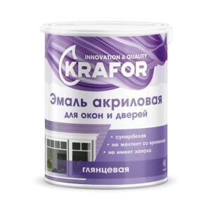Эмаль акриловая для окон и дверей супербелая 1,0кг "KRAFOR"