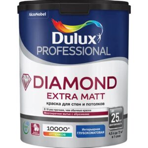 Краска DULUX_Diamond EXTRA_Matt 4,5л д/потолка и стен, глубокомат. BW 54066