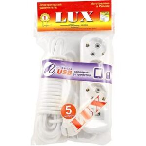 Удлинитель сетевой LUX У3-Е USB-05 3-местный c/заз. 250В 16А,USB гнездо 5В 1,3А 5м