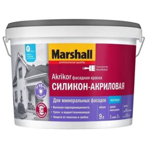 Краска MARSHALL AKRIKOR BW 9л акриловая фасадная,база 16980;  25850
