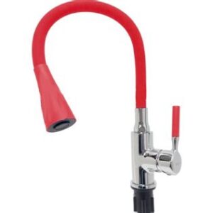 Смеситель д/кухни гибкий излив с гайкой, красный/хром (MN/70112-6)