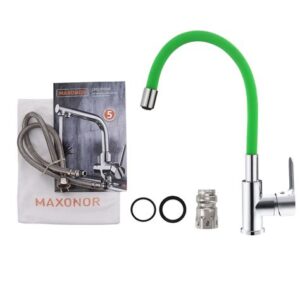 Смеситель д/кухни гибкий излив с гайкой, зелёный/хром (MN/70112-12)