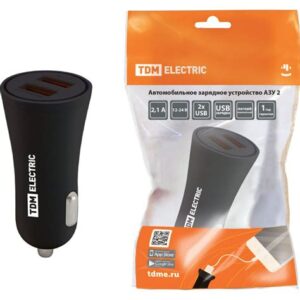 Автомобильное зарядное устройство АЗУ 2, 2,1 А 2 USB черный TDM