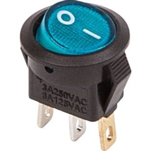 Выключатель клавишн.круглый 250V3A(3c) ON-OFF синий c подсветкой Micro REXANT   362531